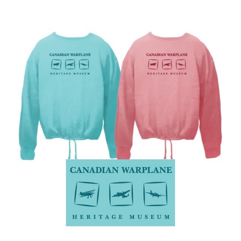Product Photo of Ladies CWHM mid length Sweatshirt Turquoise - Canadian Warplane Ladies Cinched-Hem Crewneck - Turquoise